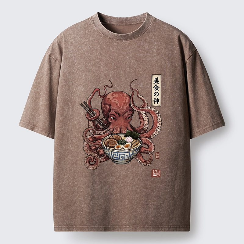 Tokyo-Tiger Octopus Ramen Food Meme Washed T-Shirt