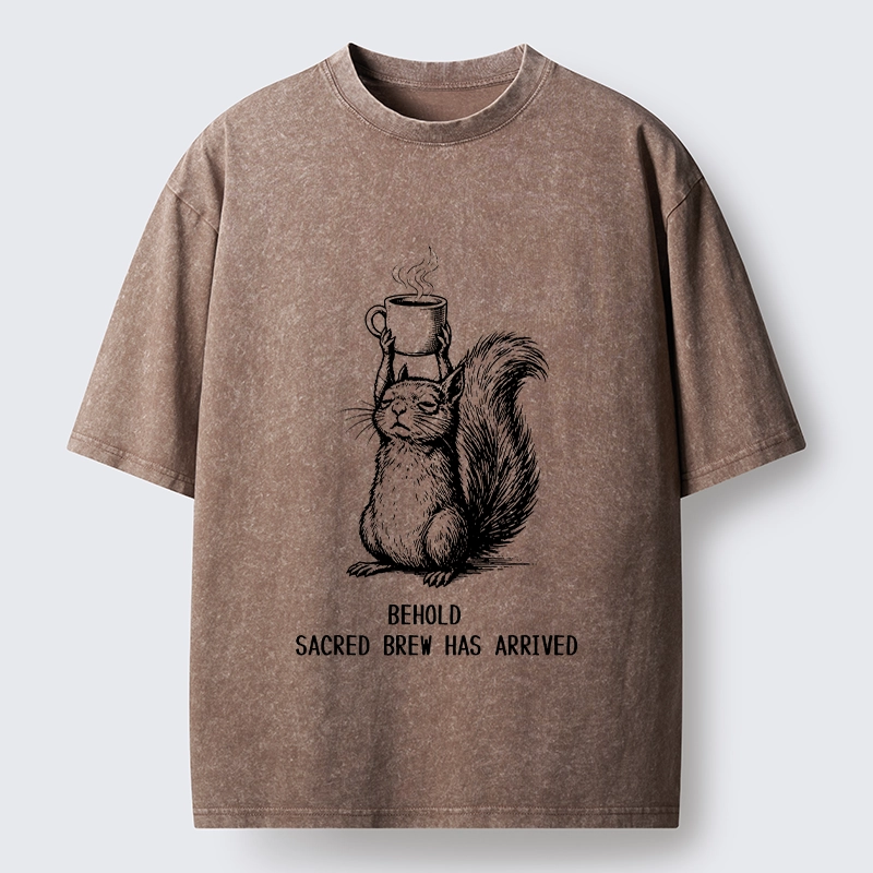 Tokyo-Tiger Squirrel Hold Sacred Coffee Meme Washed T-Shirt