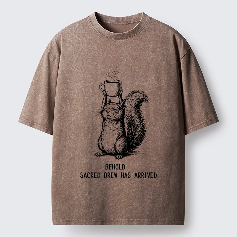 Tokyo-Tiger Squirrel Hold Sacred Coffee Meme Washed T-Shirt