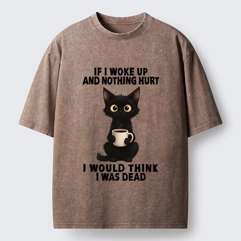 Tokyo-Tiger Funny Black Cat And Coffee Meme Washed T-Shirt
