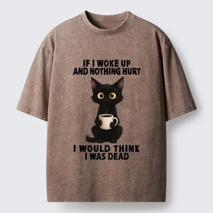 Tokyo-Tiger Funny Black Cat And Coffee Meme Washed T-Shirt