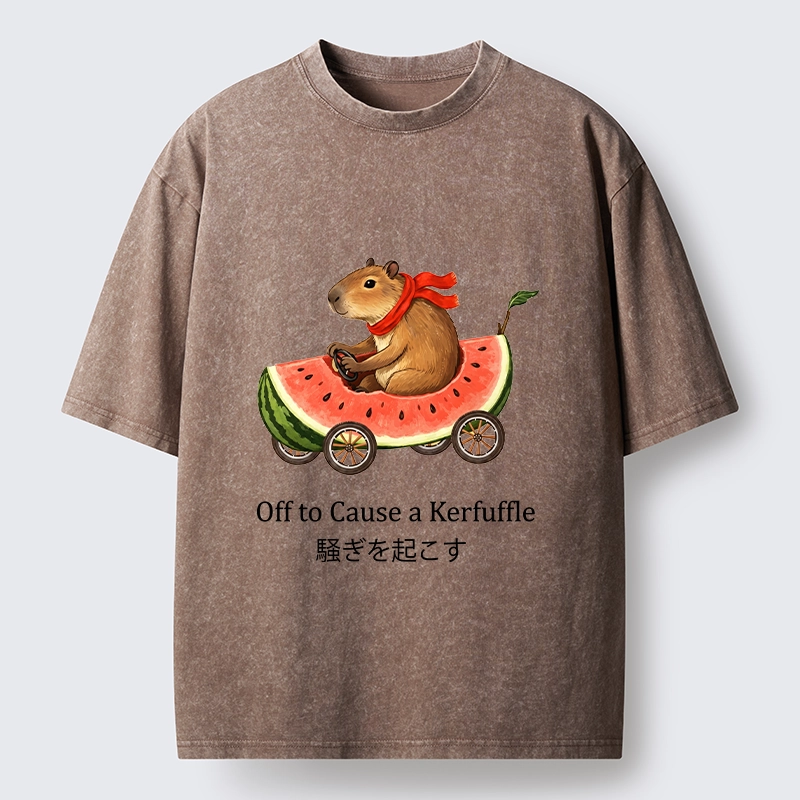 Tokyo-Tiger Capybara Drive Watermelon Car Washed T-Shirt