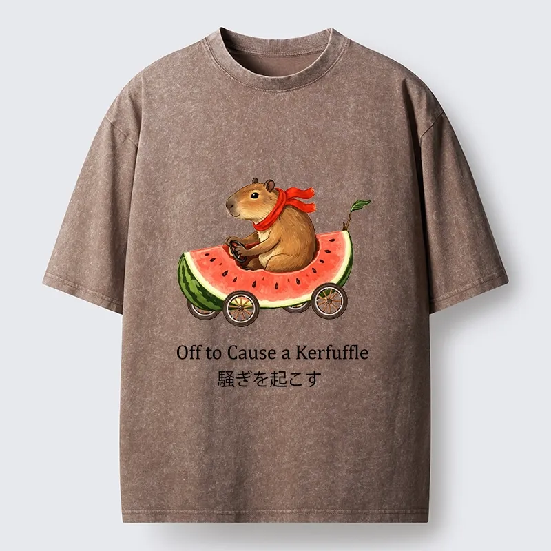 Tokyo-Tiger Capybara Drive Watermelon Car Washed T-Shirt