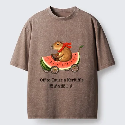 Tokyo-Tiger Capybara Drive Watermelon Car Washed T-Shirt