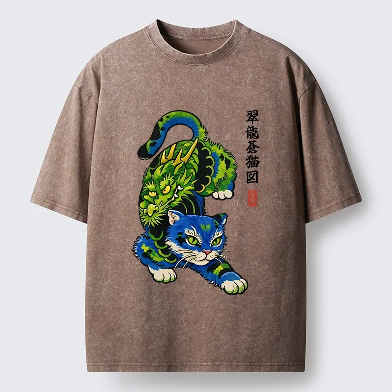 Tokyo-Tiger Dragon Cat Classic Art Washed T-Shirt