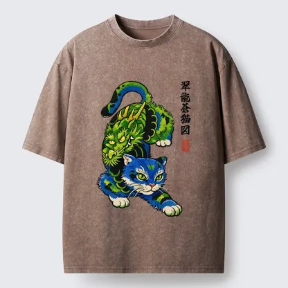 Tokyo-Tiger Dragon Cat Classic Art Washed T-Shirt