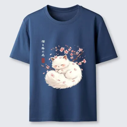 Tokyo-Tiger Soft Sakura White Cat Peaceful Sleep Classic T-Shirt