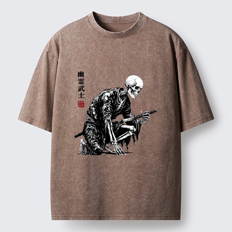Tokyo-Tiger Vintage Dark Ghost Samurai Sketch Washed T-Shirt