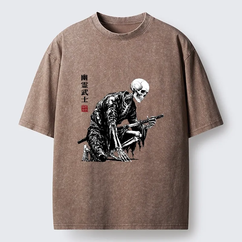 Tokyo-Tiger Vintage Dark Ghost Samurai Sketch Washed T-Shirt