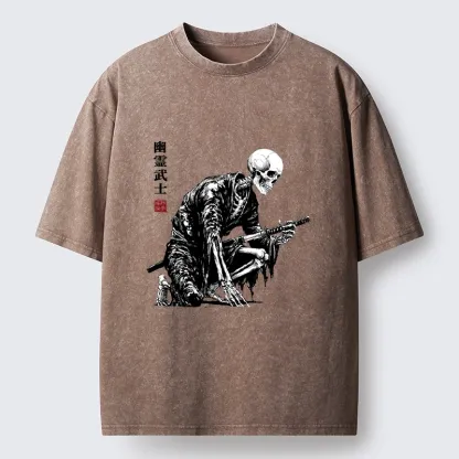 Tokyo-Tiger Vintage Dark Ghost Samurai Sketch Washed T-Shirt