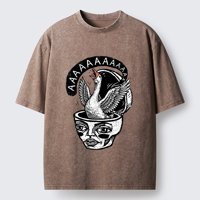 Tokyo-Tiger Weird Meme Screaming Wild Goose Graphic Washed T-Shirt