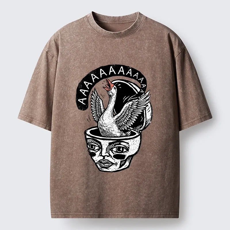 Tokyo-Tiger Weird Meme Screaming Wild Goose Graphic Washed T-Shirt