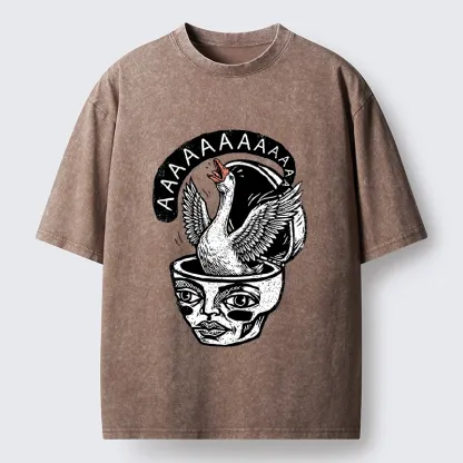 Tokyo-Tiger Weird Meme Screaming Wild Goose Graphic Washed T-Shirt