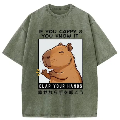 Tokyo-Tiger Capybara Clapping Washed T-Shirt