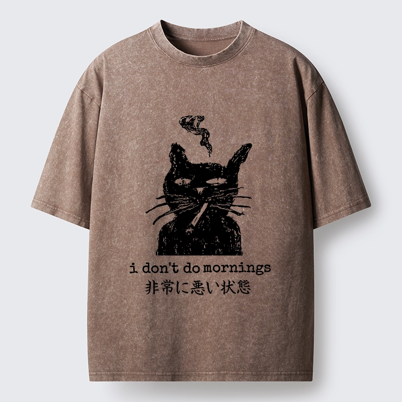 Tokyo-Tiger Sassy Smoke Cat Morning Hater Meme Art Washed T-Shirt