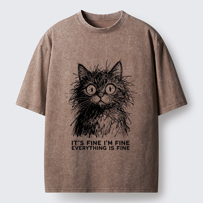 Tokyo-Tiger Fluffy Wild Cat Calm Fake Mood Washed T-Shirt
