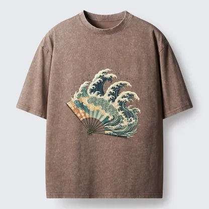 Tokyo-Tiger Wave Fan Classic Japanese Ukiyo E Art Washed T-Shirt