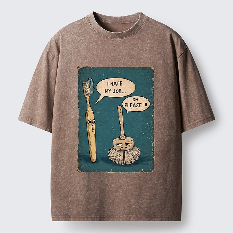Tokyo-Tiger Relatable Work Stress Brush Print Washed T-Shirt
