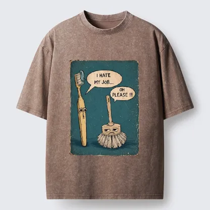 Tokyo-Tiger Relatable Work Stress Brush Print Washed T-Shirt