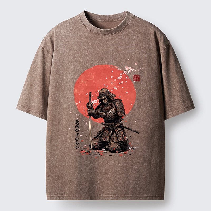 Tokyo-Tiger Sakura Samurai Traditional Japan Art Washed T-Shirt