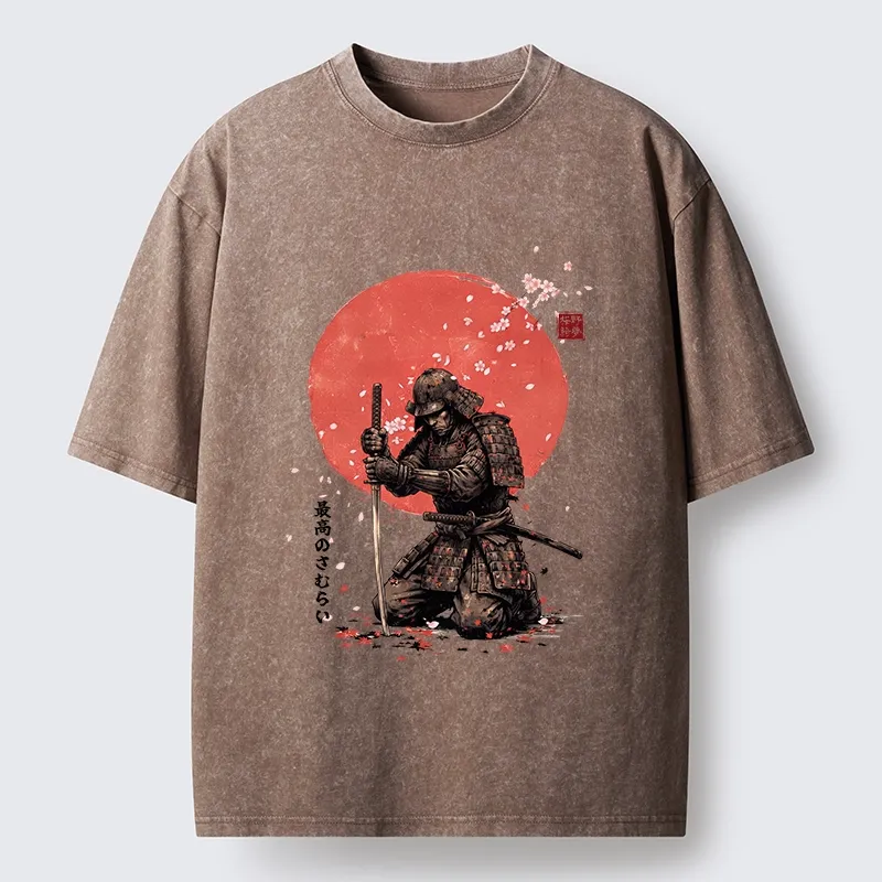 Tokyo-Tiger Sakura Samurai Traditional Japan Art Washed T-Shirt