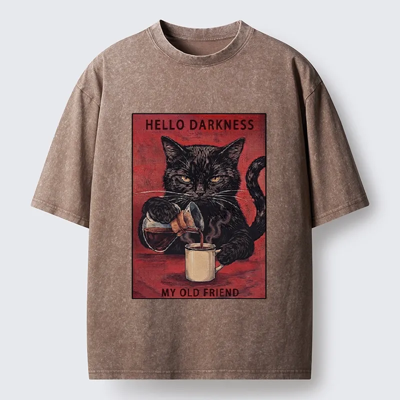 Tokyo-Tiger Moody Black Cat Pours Coffee Art Washed T-Shirt