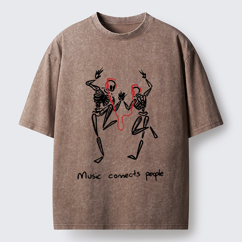 Tokyo-Tiger Music Connects Souls Skeleton Graphic Washed T-Shirt