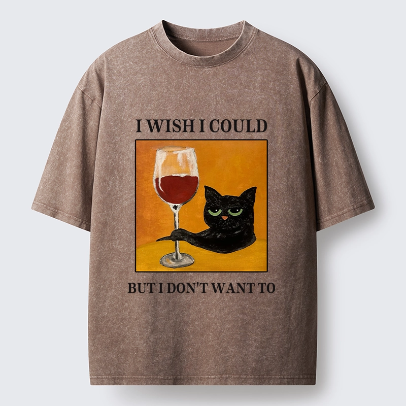 Tokyo-Tiger Sassy Black Cat Wine Funny Meme Washed T-Shirt