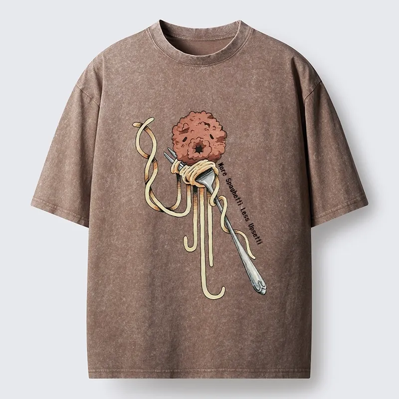 Tokyo-Tiger More Pasta Less Stress Food Lover Art Washed T-Shirt