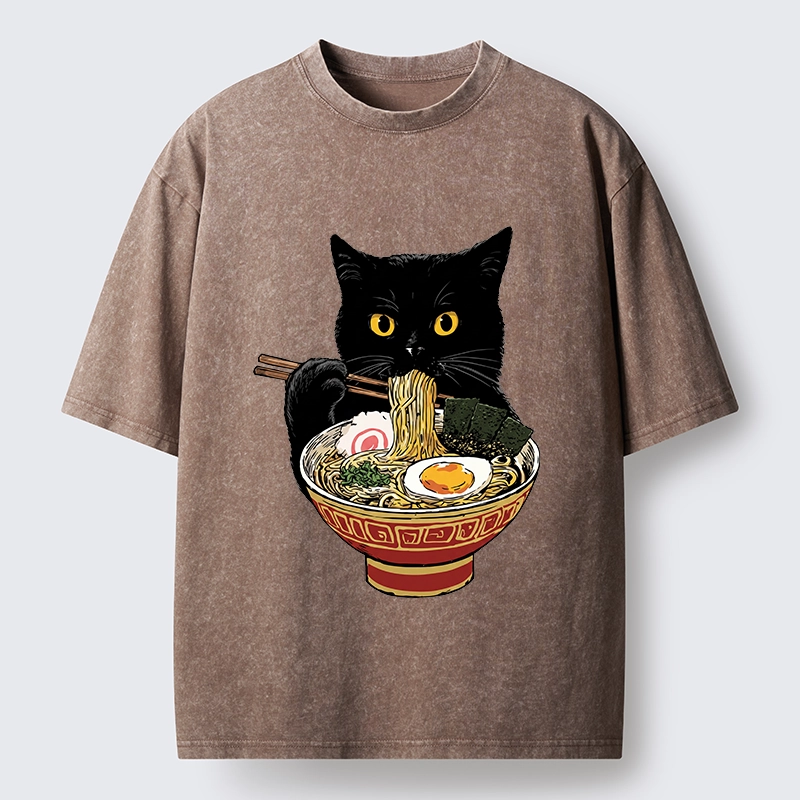 Tokyo-Tiger Funny Cat Ramen Lover Food Meme Washed T-Shirt