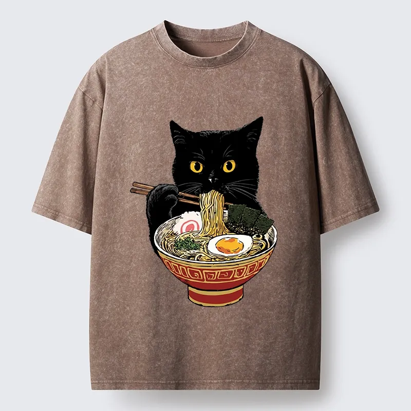 Tokyo-Tiger Funny Cat Ramen Lover Food Meme Washed T-Shirt