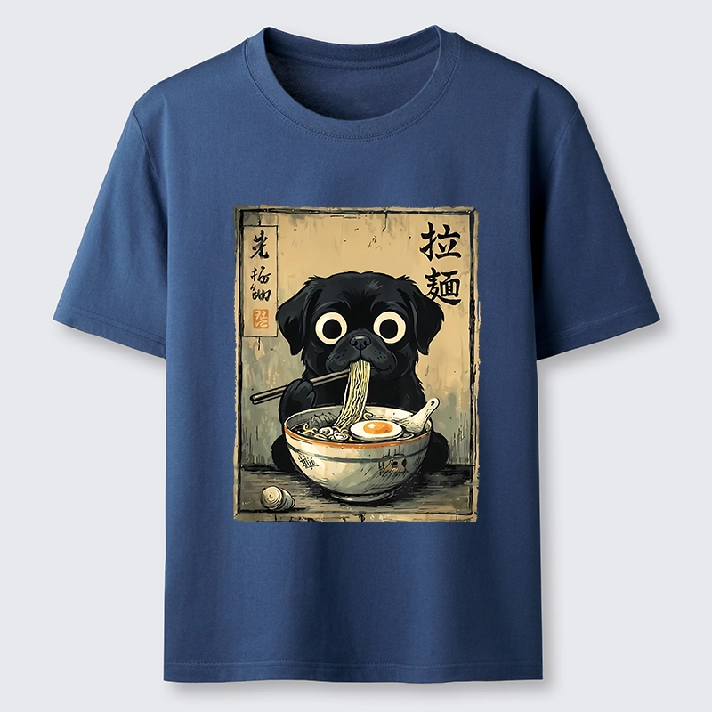 Tokyo-Tiger Cute Black Dog Eating Hot Ramen Classic T-Shirt