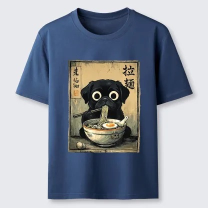 Tokyo-Tiger Cute Black Dog Eating Hot Ramen Classic T-Shirt