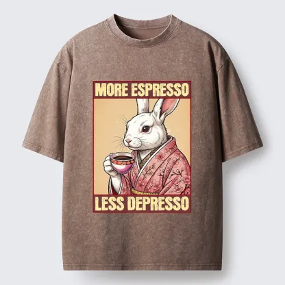 Tokyo-Tiger Happy Sakura Bunny Drinks Morning Espresso Washed T-Shirt
