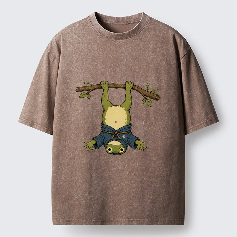 Tokyo-Tiger Relaxed Tree Frog Loose Blue Robe Graphic Washed T-Shirt