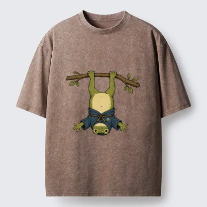 Tokyo-Tiger Relaxed Tree Frog Loose Blue Robe Graphic Washed T-Shirt