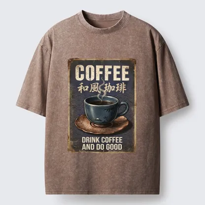 Tokyo-Tiger Funny Japanese Coffee Life Quote Washed T-Shirt
