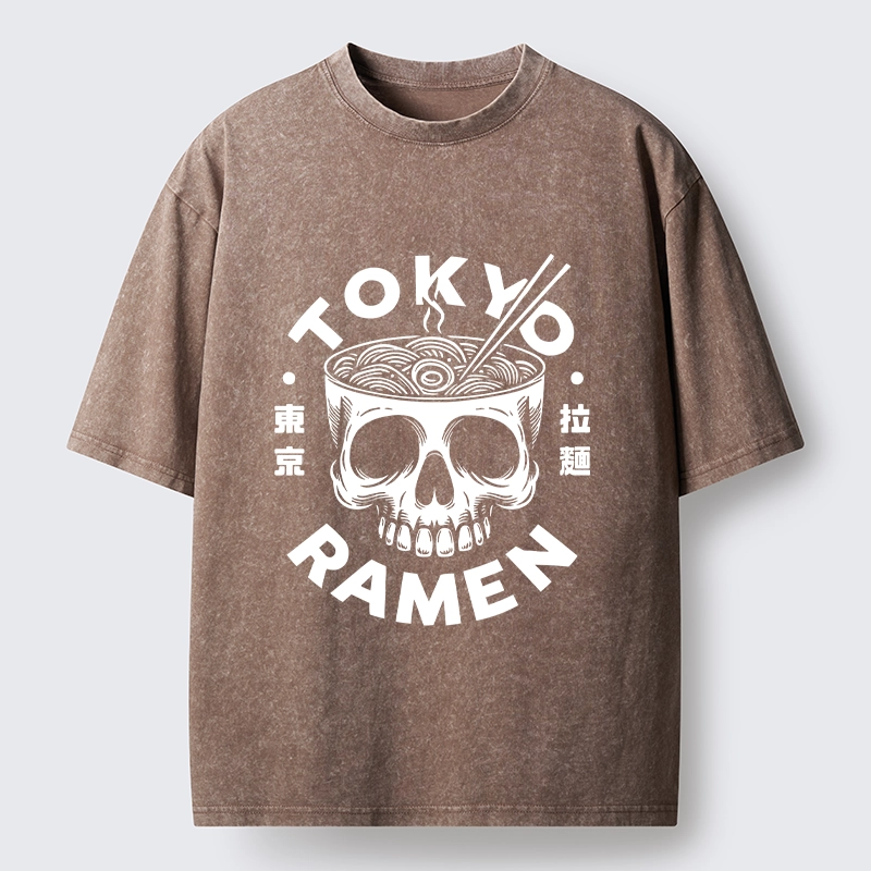 Tokyo-Tiger Dark Tokyo Ramen Funny Meme Washed T-Shirt