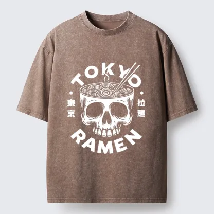 Tokyo-Tiger Dark Tokyo Ramen Funny Meme Washed T-Shirt