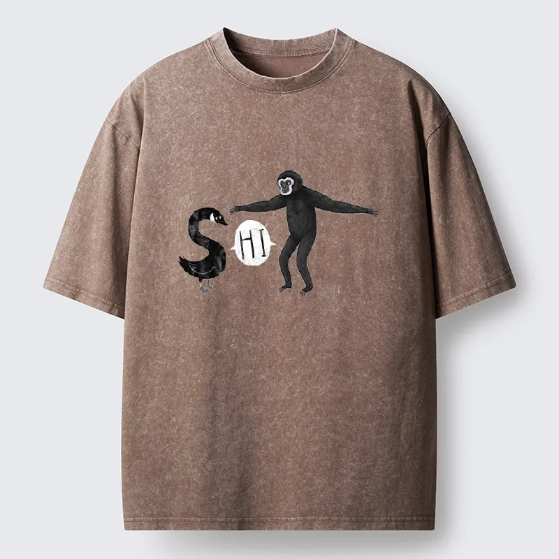 Tokyo-Tiger Cute Forest Animal Simple Graphic Print Washed T-Shirt