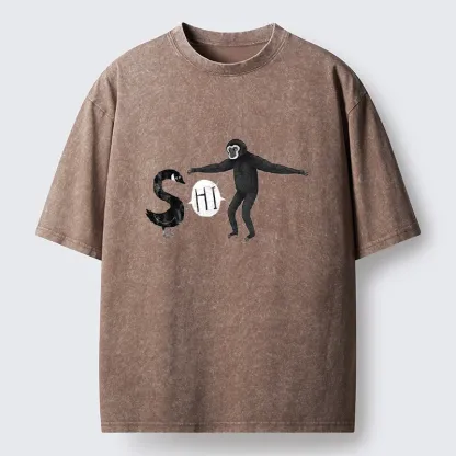Tokyo-Tiger Cute Forest Animal Simple Graphic Print Washed T-Shirt