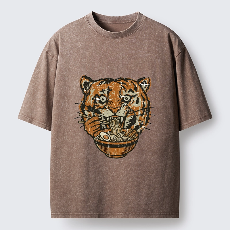 Tokyo-Tiger Vintage Tiger Ramen Funny Meme Washed T-Shirt