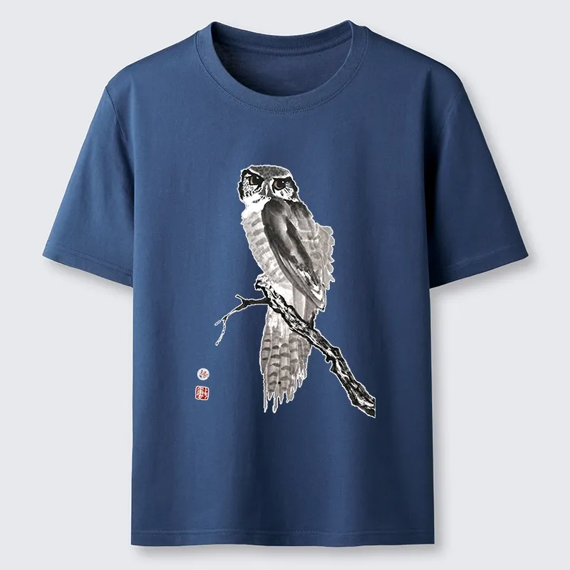 Tokyo-Tiger Minimal Ink Owl Oriental Brush Art Classic T-Shirt Sale