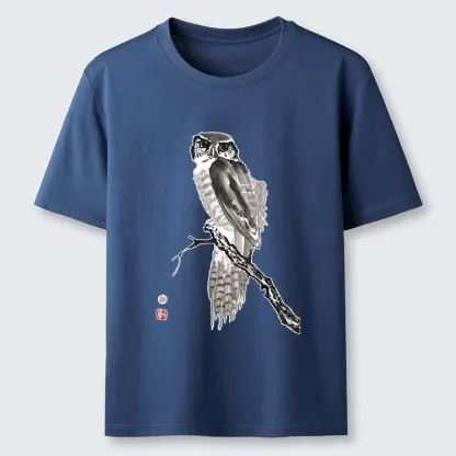 Tokyo-Tiger Minimal Ink Owl Oriental Brush Art Classic T-Shirt