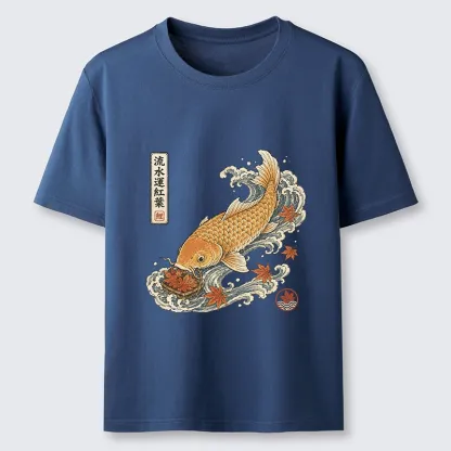Tokyo-Tiger Golden Koi Carp Maple Leaf Wave Art Classic T-Shirt