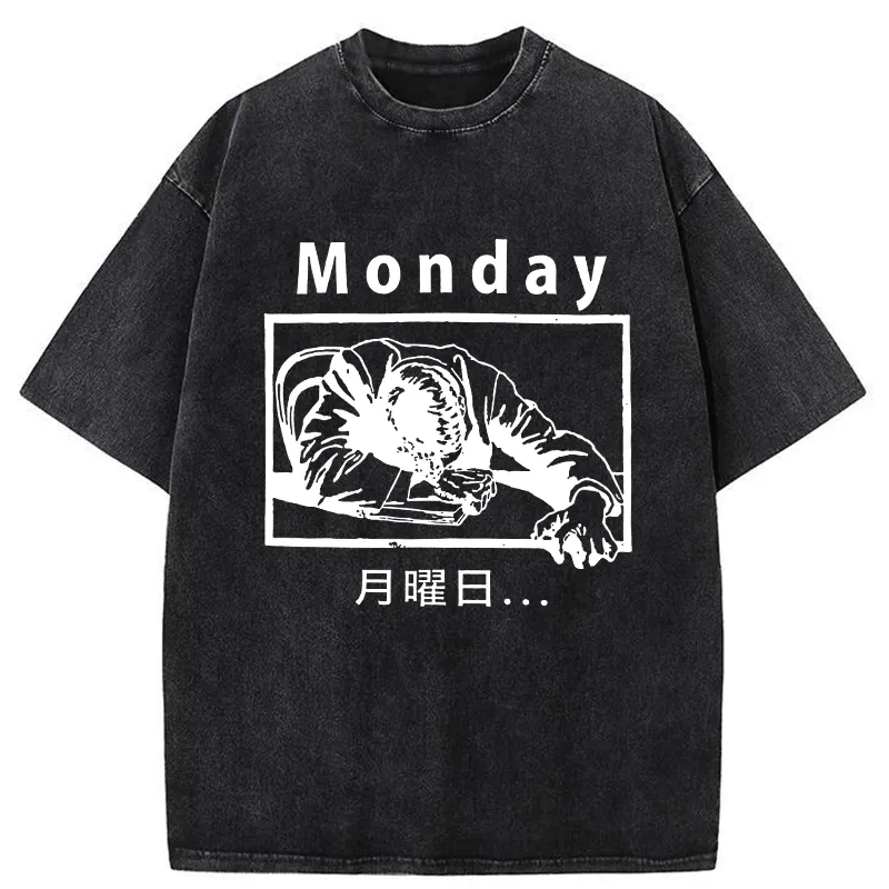 Tokyo-Tiger Painful Monday Funny Washed T-Shirt