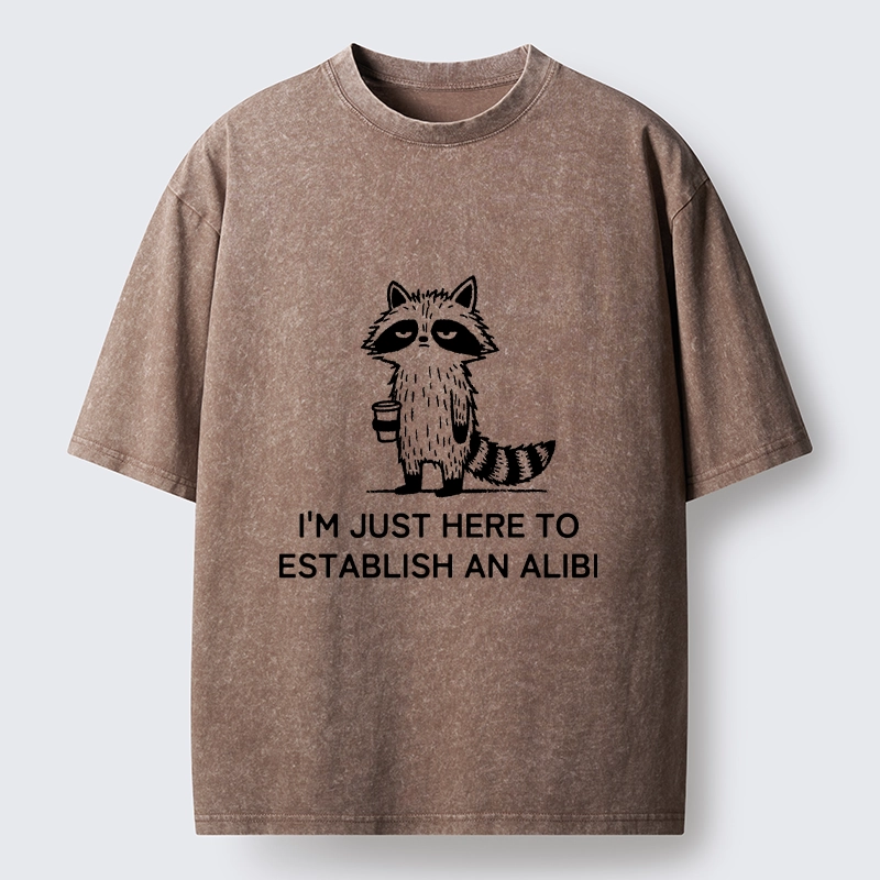Tokyo-Tiger Minimal Raccoon Coffee Joke Line Art Washed T-Shirt