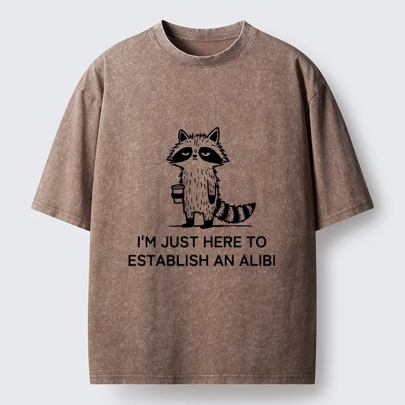 Tokyo-Tiger Minimal Raccoon Coffee Joke Line Art Washed T-Shirt