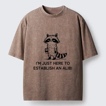 Tokyo-Tiger Minimal Raccoon Coffee Joke Line Art Washed T-Shirt