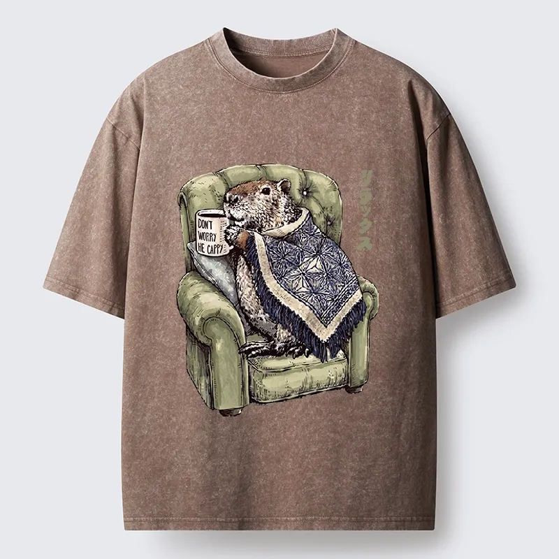 Tokyo-Tiger Relax Capybara Cozy Sofa Warm Blanket Washed T-Shirt